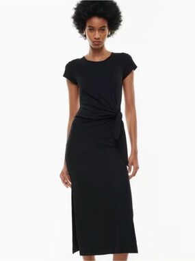 Aritzia Wilfred Black Side-Tie Midi Dress Size Medium EUC Quiet Luxury Minimal